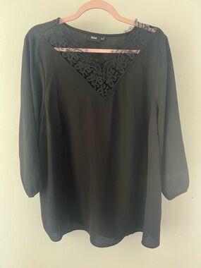 Zizzi Black Lace Inset Long Sleeve Top